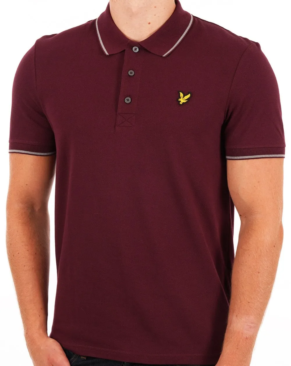 Lyle And Scott Tipped Polo Shirt Burgundy/ Mid Grey Marl