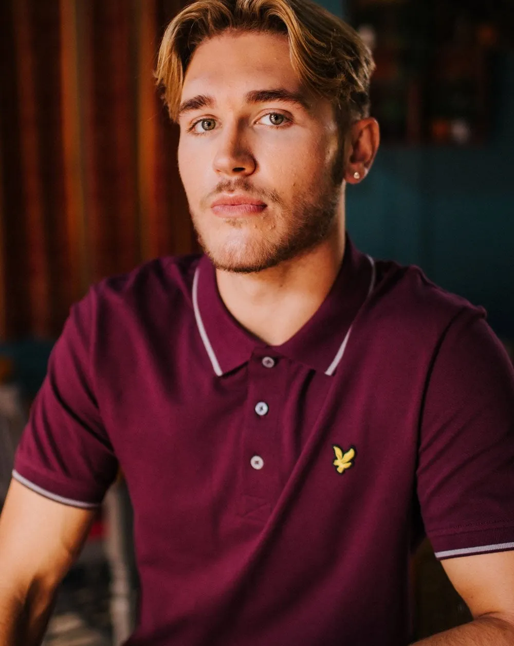 Lyle And Scott Tipped Polo Shirt Burgundy/ Mid Grey Marl