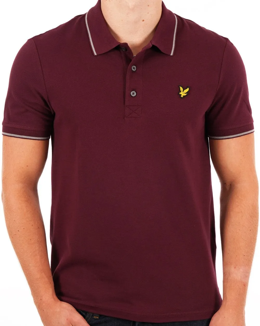 Lyle And Scott Tipped Polo Shirt Burgundy/ Mid Grey Marl