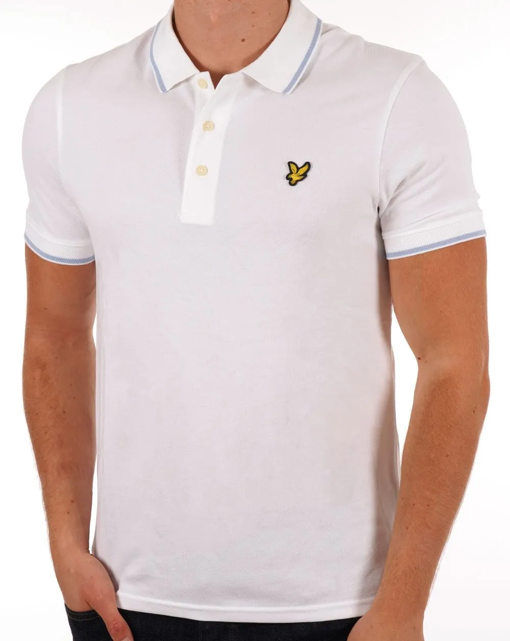 Lyle And Scott Tipped Polo Shirt White/Light Blue