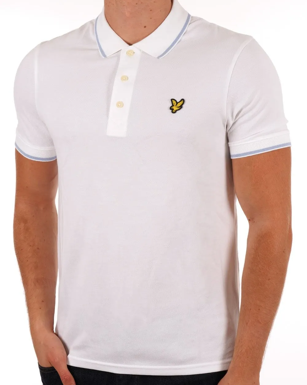 Lyle And Scott Tipped Polo Shirt White/Light Blue