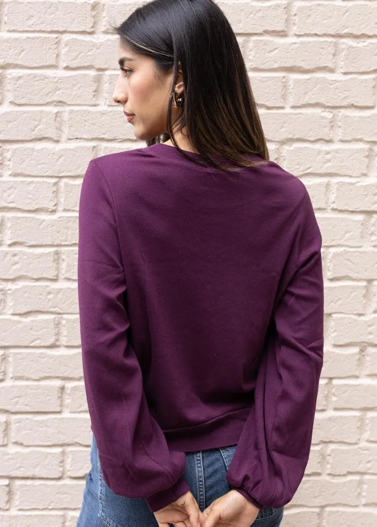 Mac Puff Sleeve Crew Neck - Plum ***FINAL SALE***