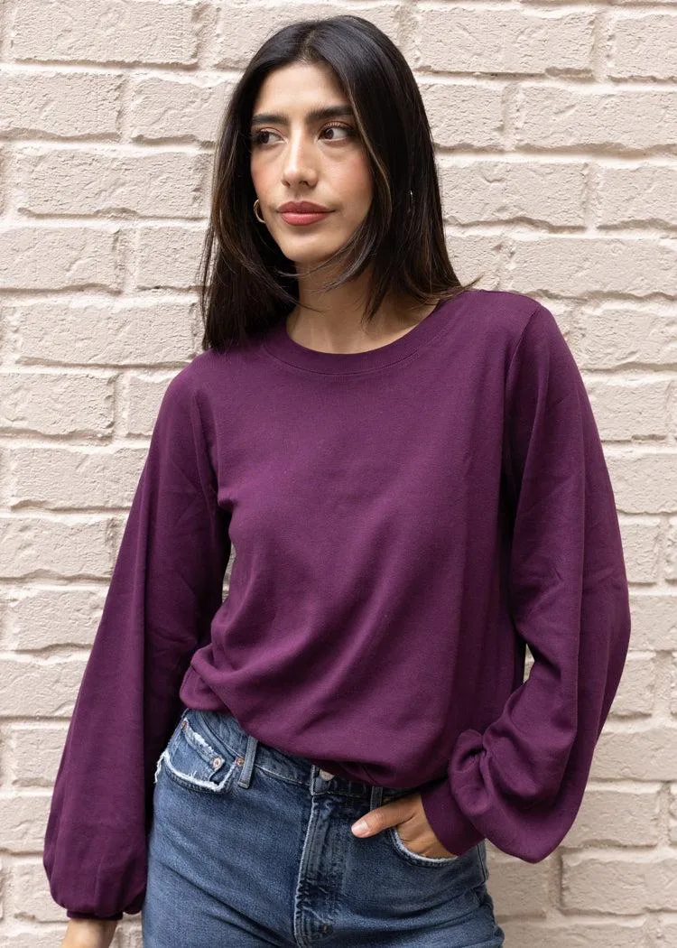 Mac Puff Sleeve Crew Neck - Plum ***FINAL SALE***