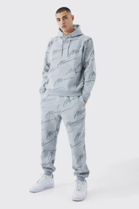 Man Signature All Over Print Hoodie Tracksuit