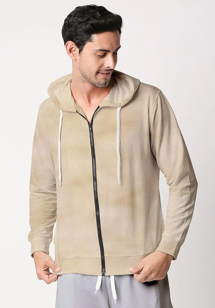 Mens Textured Zipper Hoodie-Mushroom