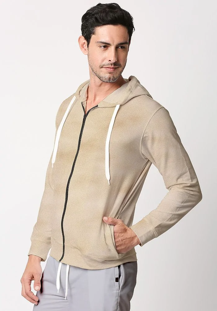 Mens Textured Zipper Hoodie-Mushroom