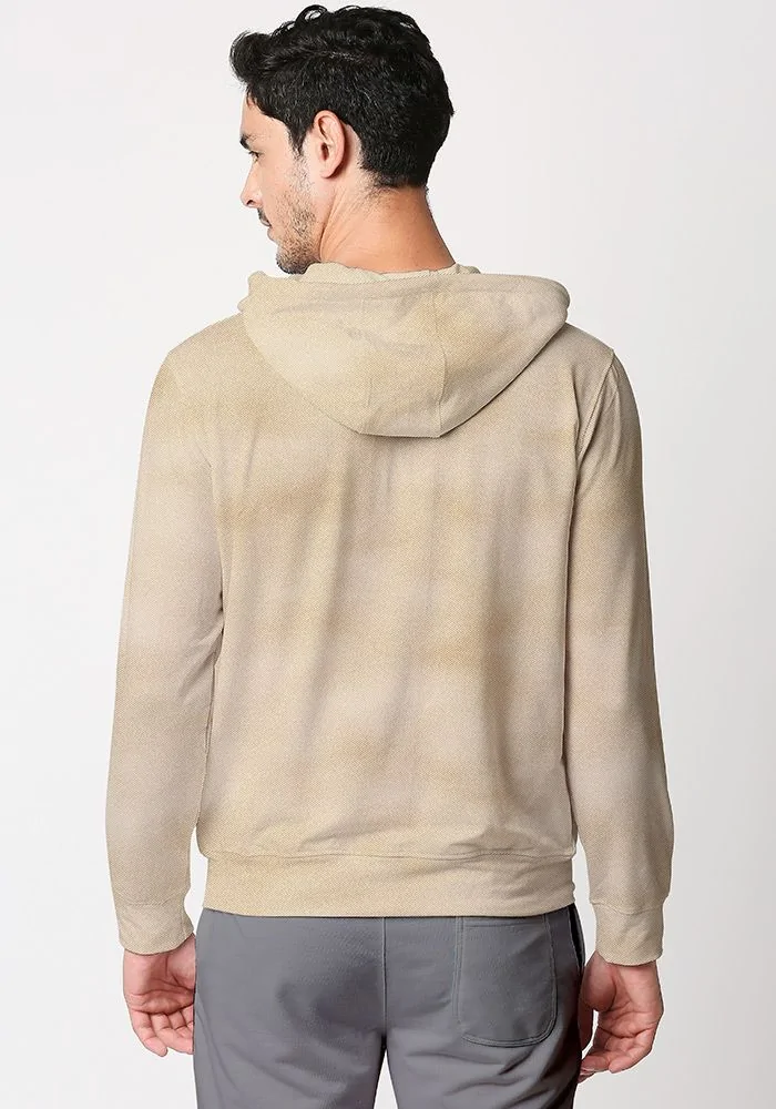 Mens Textured Zipper Hoodie-Mushroom