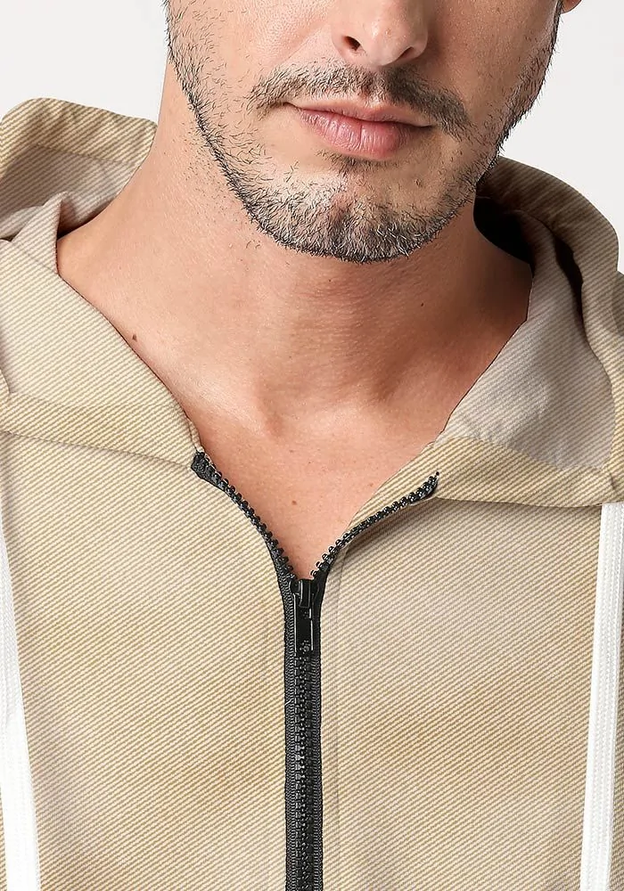 Mens Textured Zipper Hoodie-Mushroom