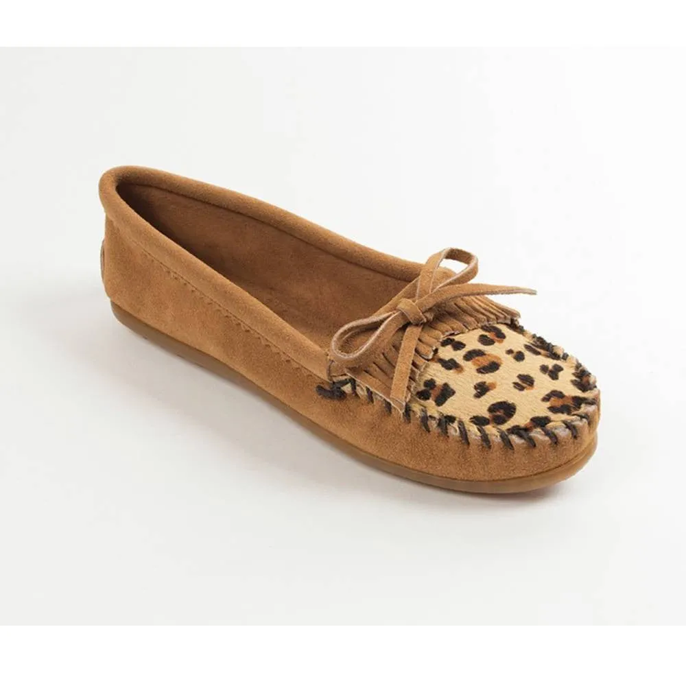 Minnetonka Leopard Taupe Moccasins