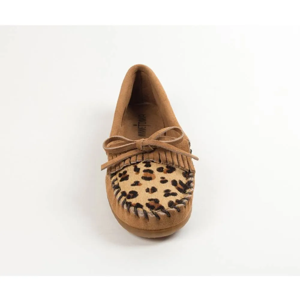 Minnetonka Leopard Taupe Moccasins