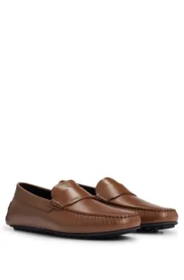 Nappa-leather driver moccasins with embossed logo