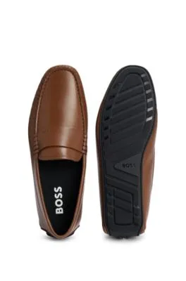 Nappa-leather driver moccasins with embossed logo