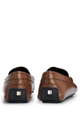 Nappa-leather driver moccasins with embossed logo