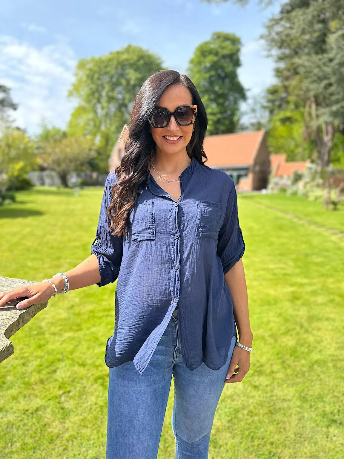 Navy Lightweight Top Pocket Shirt Hannah