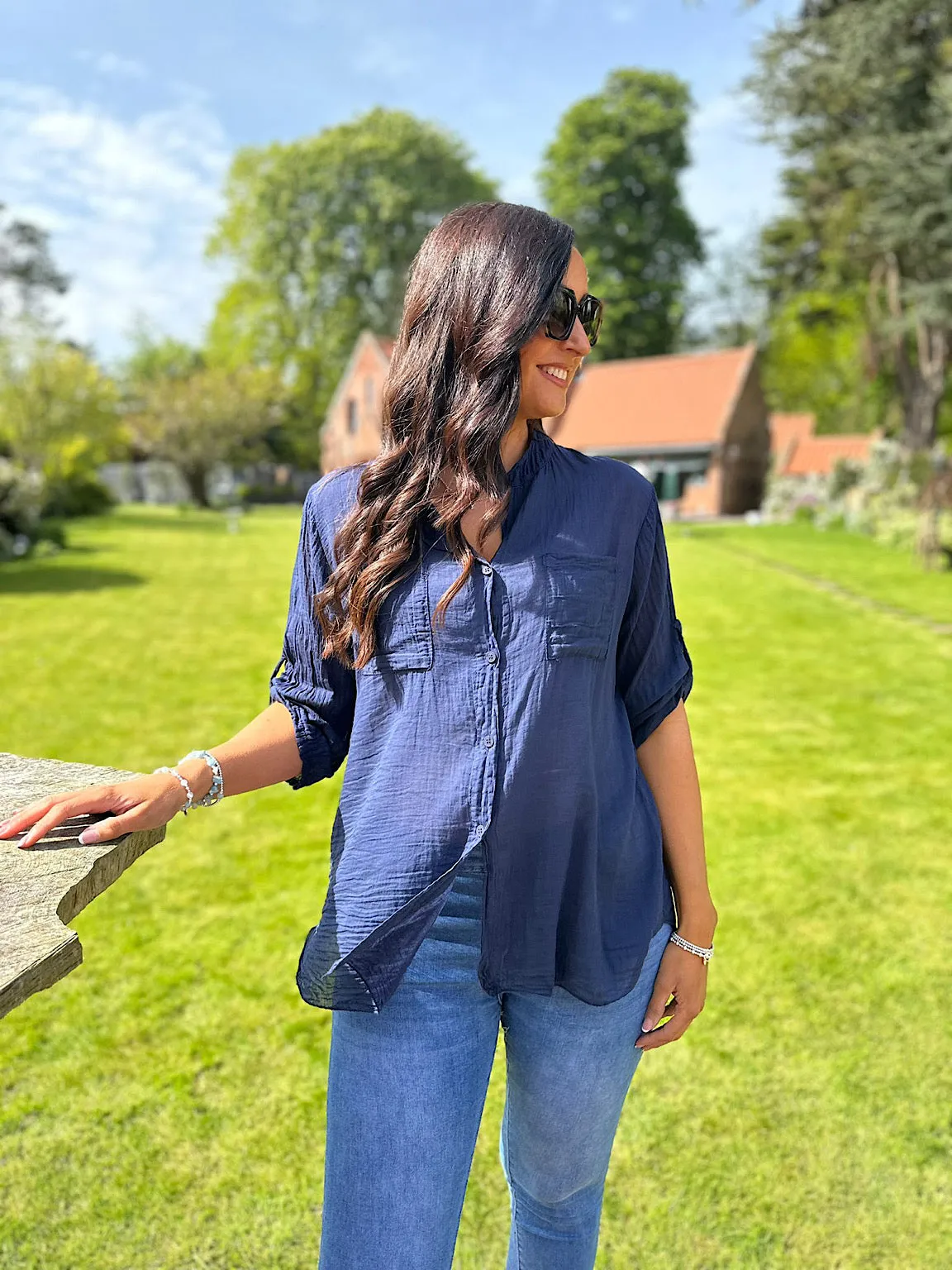 Navy Lightweight Top Pocket Shirt Hannah