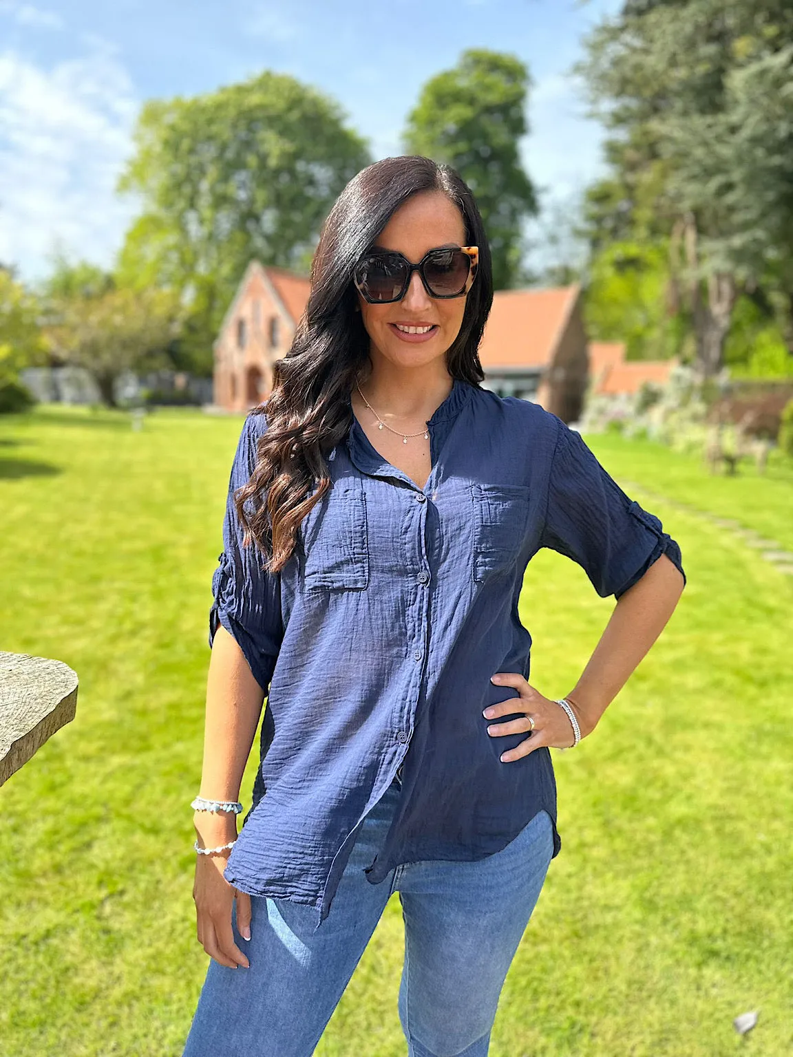 Navy Lightweight Top Pocket Shirt Hannah