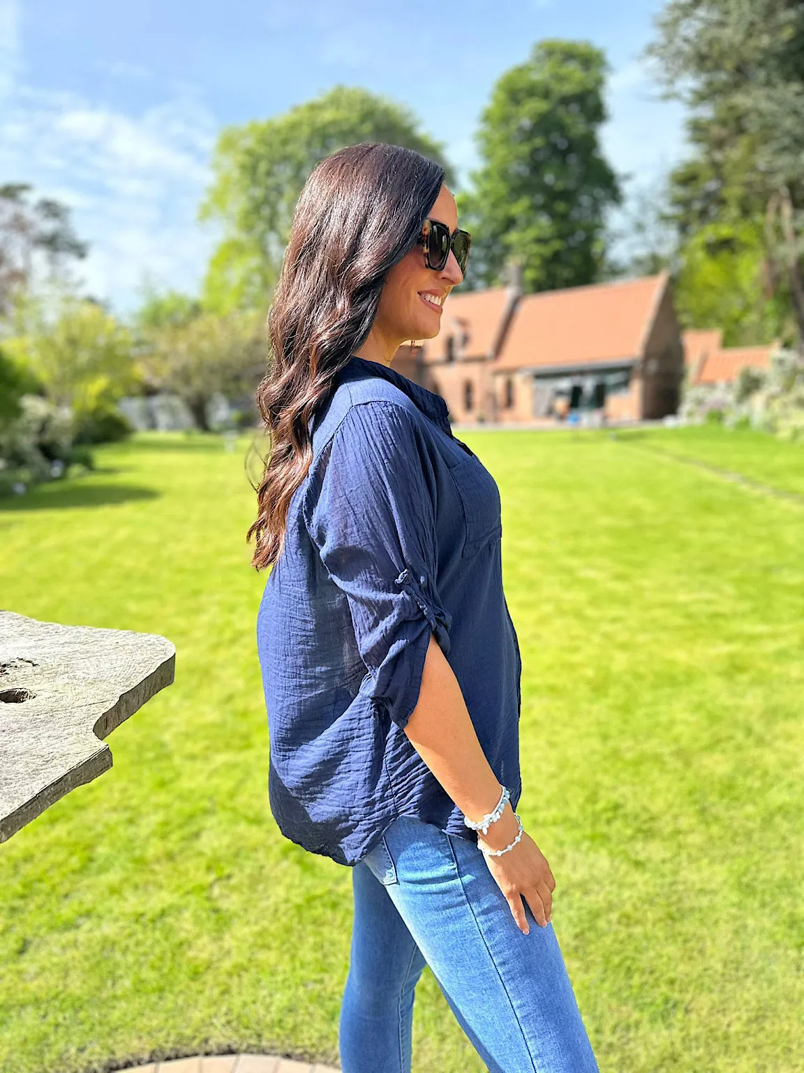 Navy Lightweight Top Pocket Shirt Hannah