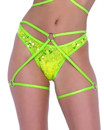 Neon Yellow Sequin Strappy Bottoms