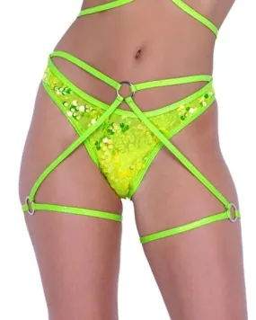 Neon Yellow Sequin Strappy Bottoms