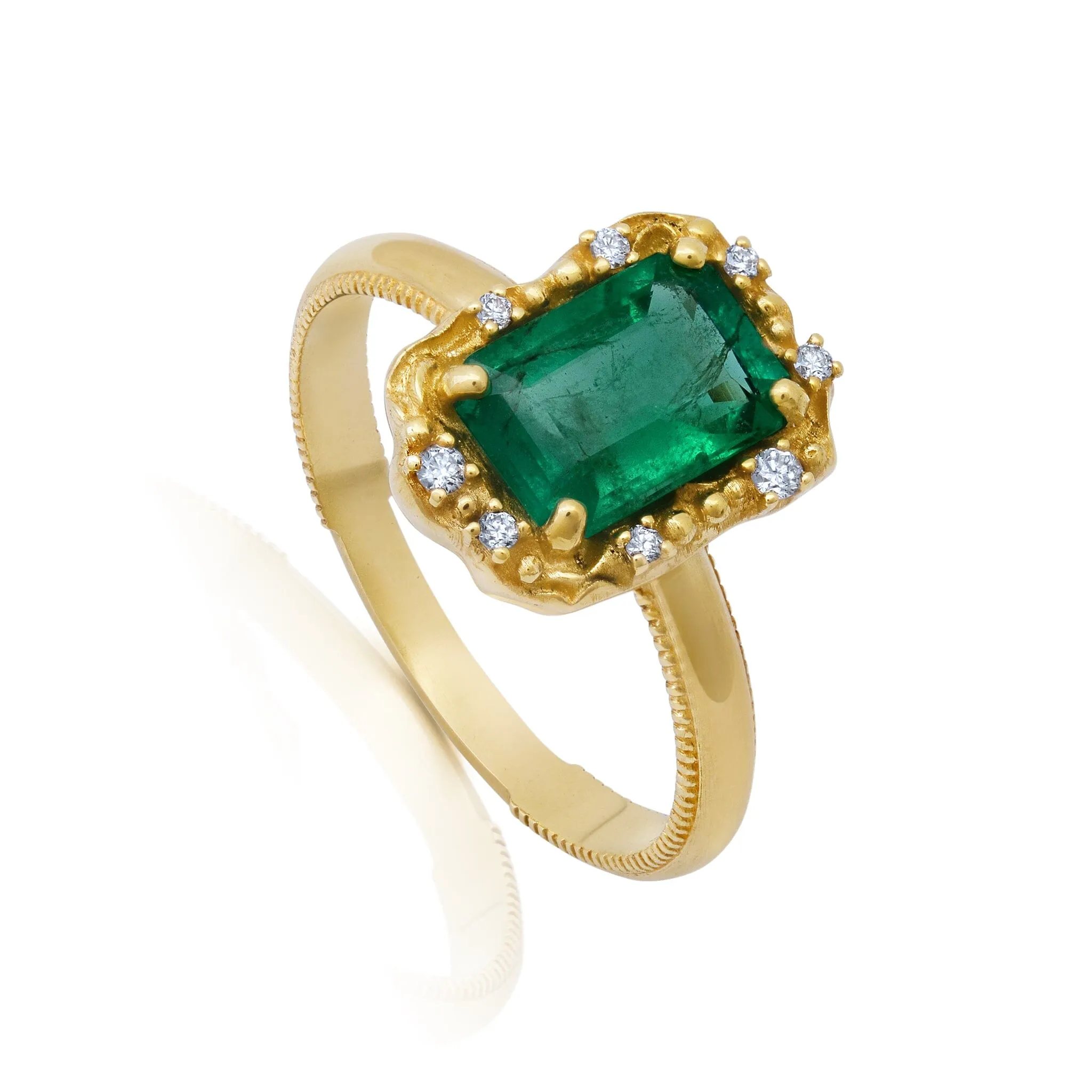 North South Emerald + Diamond Water Ring