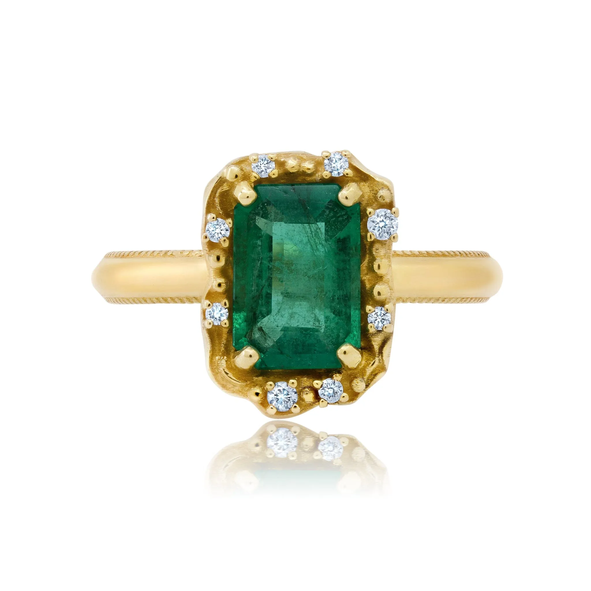 North South Emerald + Diamond Water Ring