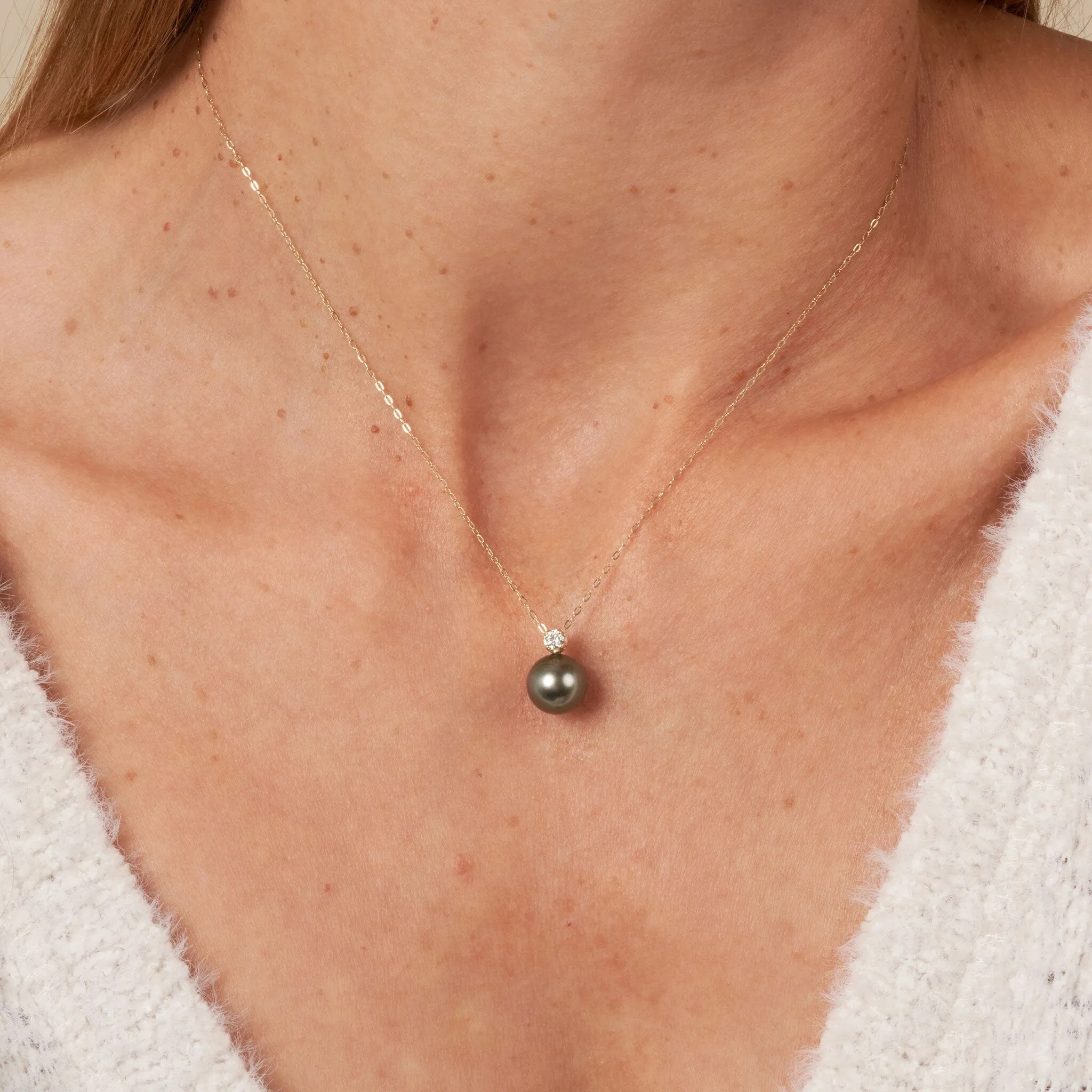 North Star Collection 9.0-10.0 mm Tahitian Pearl and Diamond Pendant