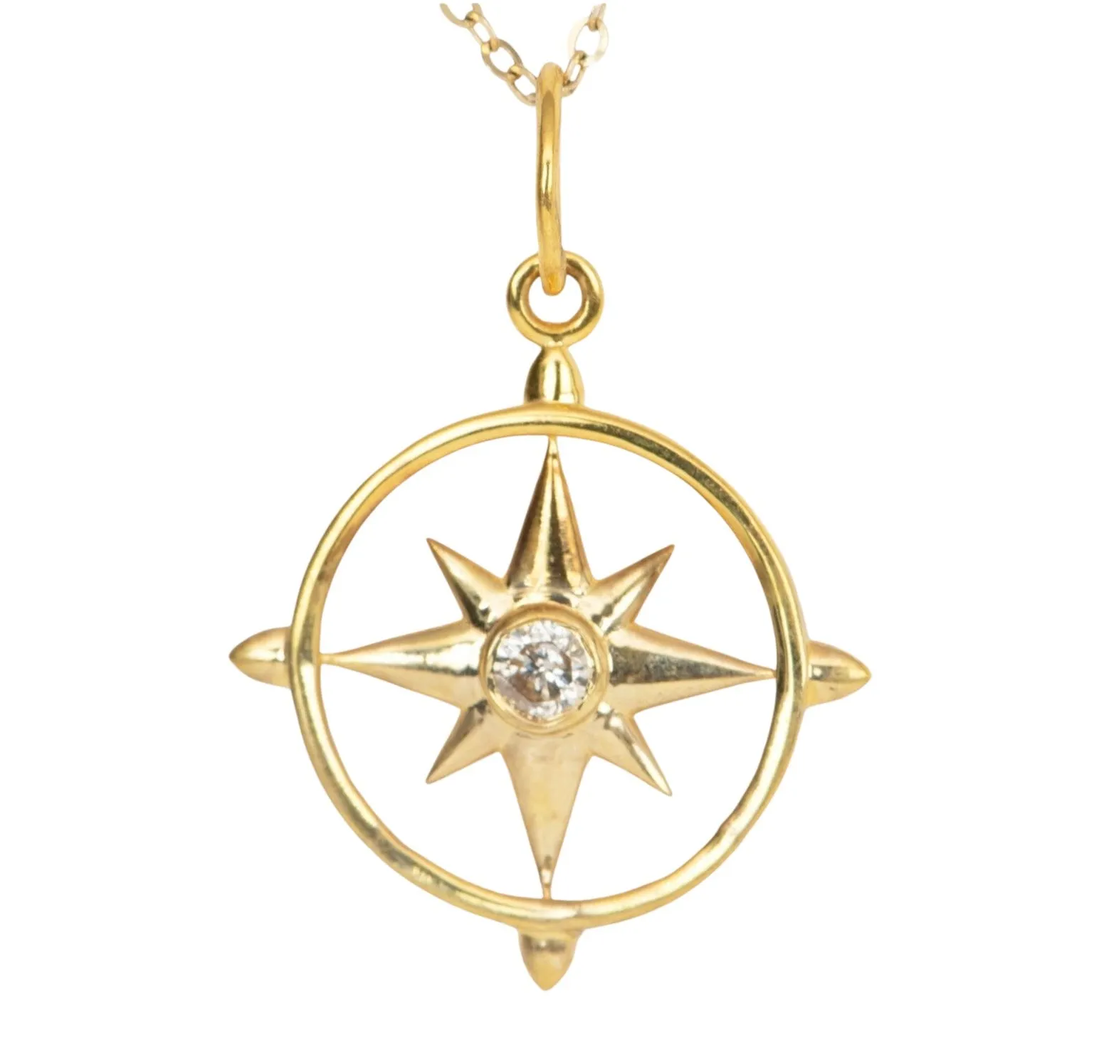 North Star Pendant Charm with Diamond Center 14K Gold R4425