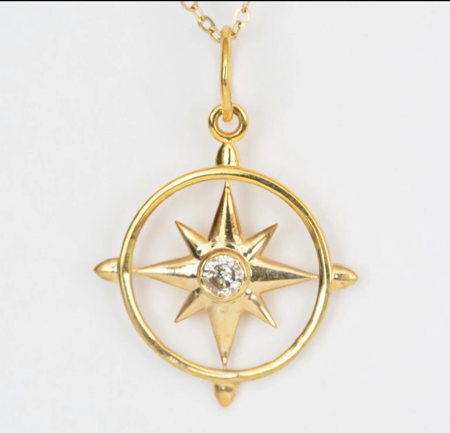 North Star Pendant Charm with Diamond Center 14K Gold R4425