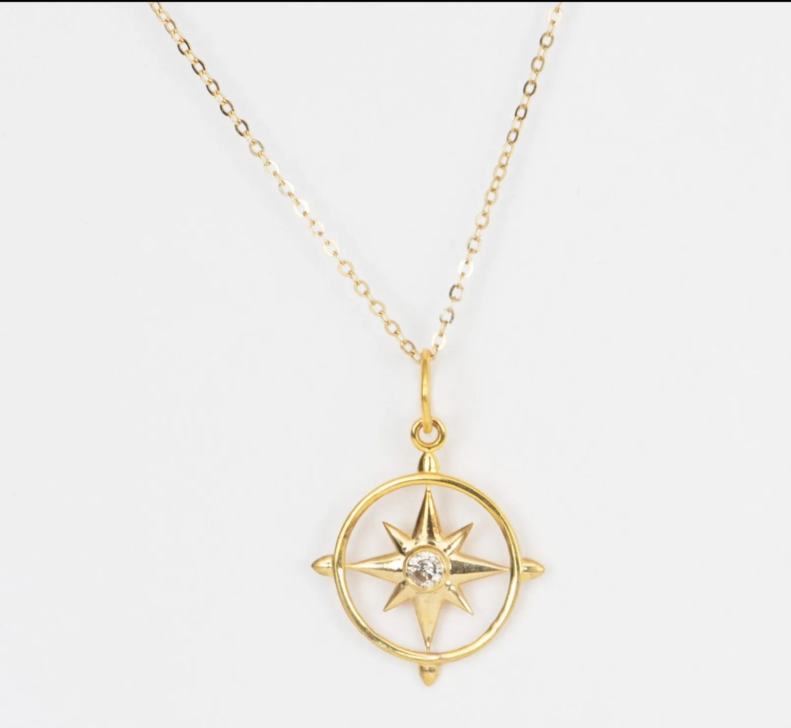 North Star Pendant Charm with Diamond Center 14K Gold R4425