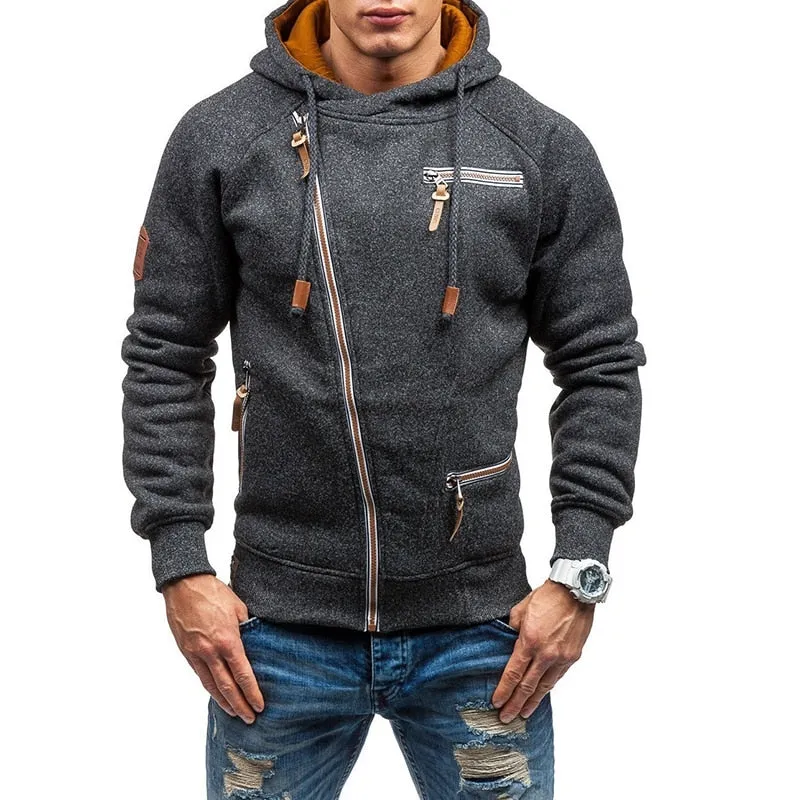 Oblique Zipper Mens Fashion Hoodie