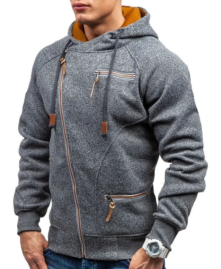 Oblique Zipper Mens Fashion Hoodie