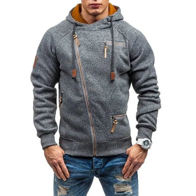 Oblique Zipper Mens Fashion Hoodie