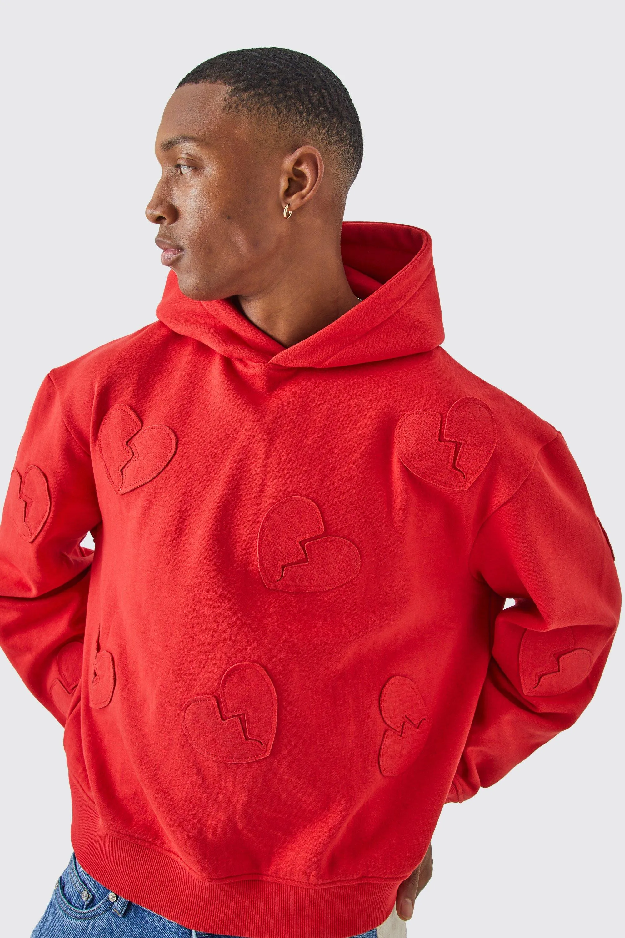 Oversized Boxy All Over Heart Applique Hoodie