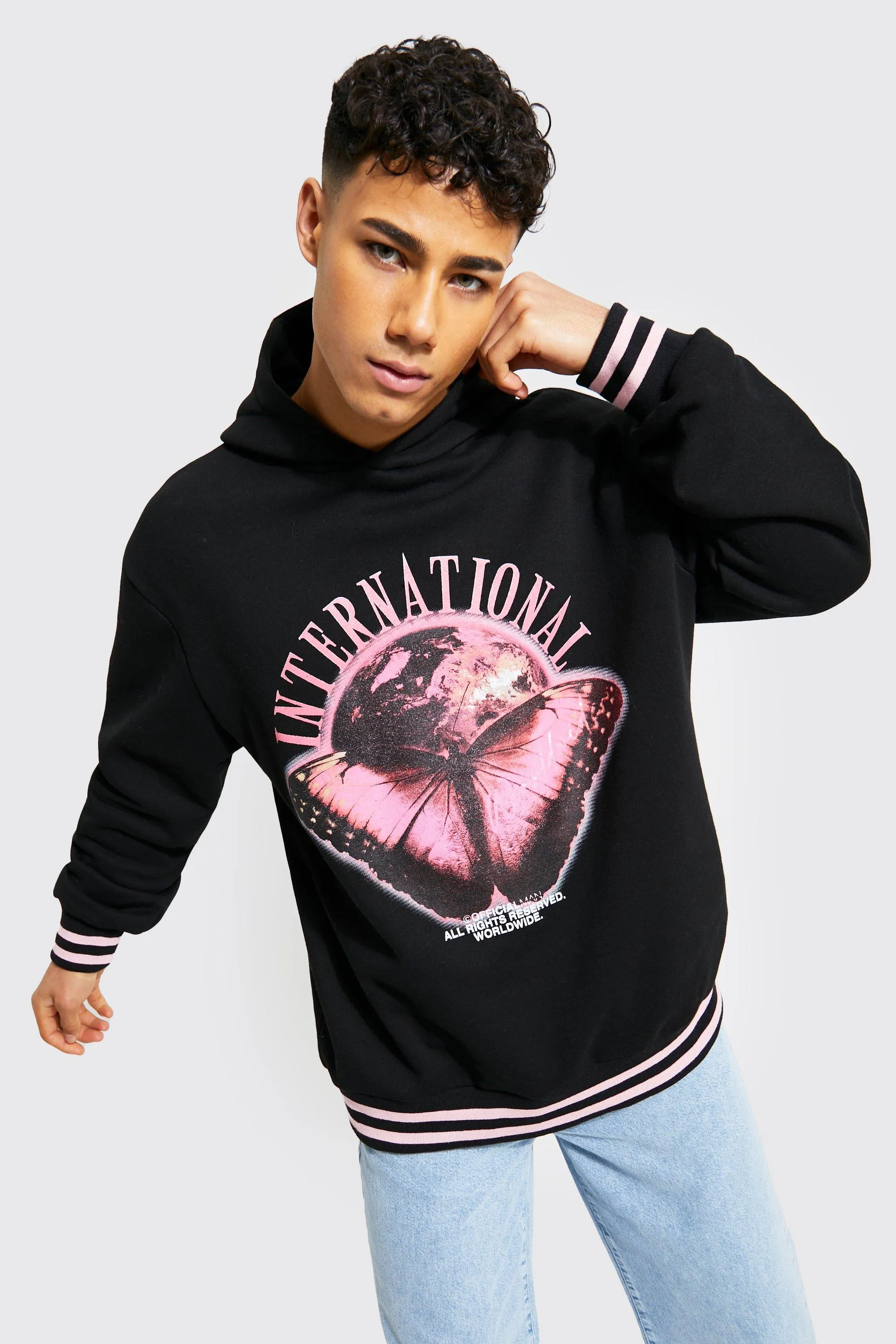 Oversized Butterfly Graphic Sport Rib Hoodie