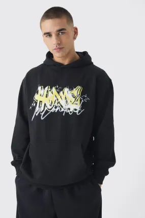 Oversized Graffiti Homme Graphic Hoodie