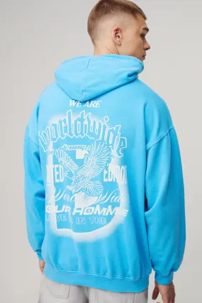 Oversized Worldwide Eagle Graphic Washed Hoodie