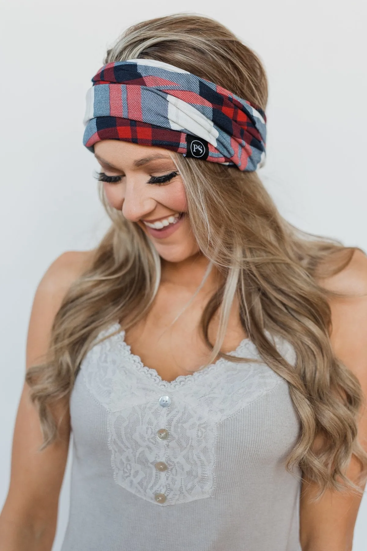 Peek-a-Boo Plaid Beanie- Red & Blue