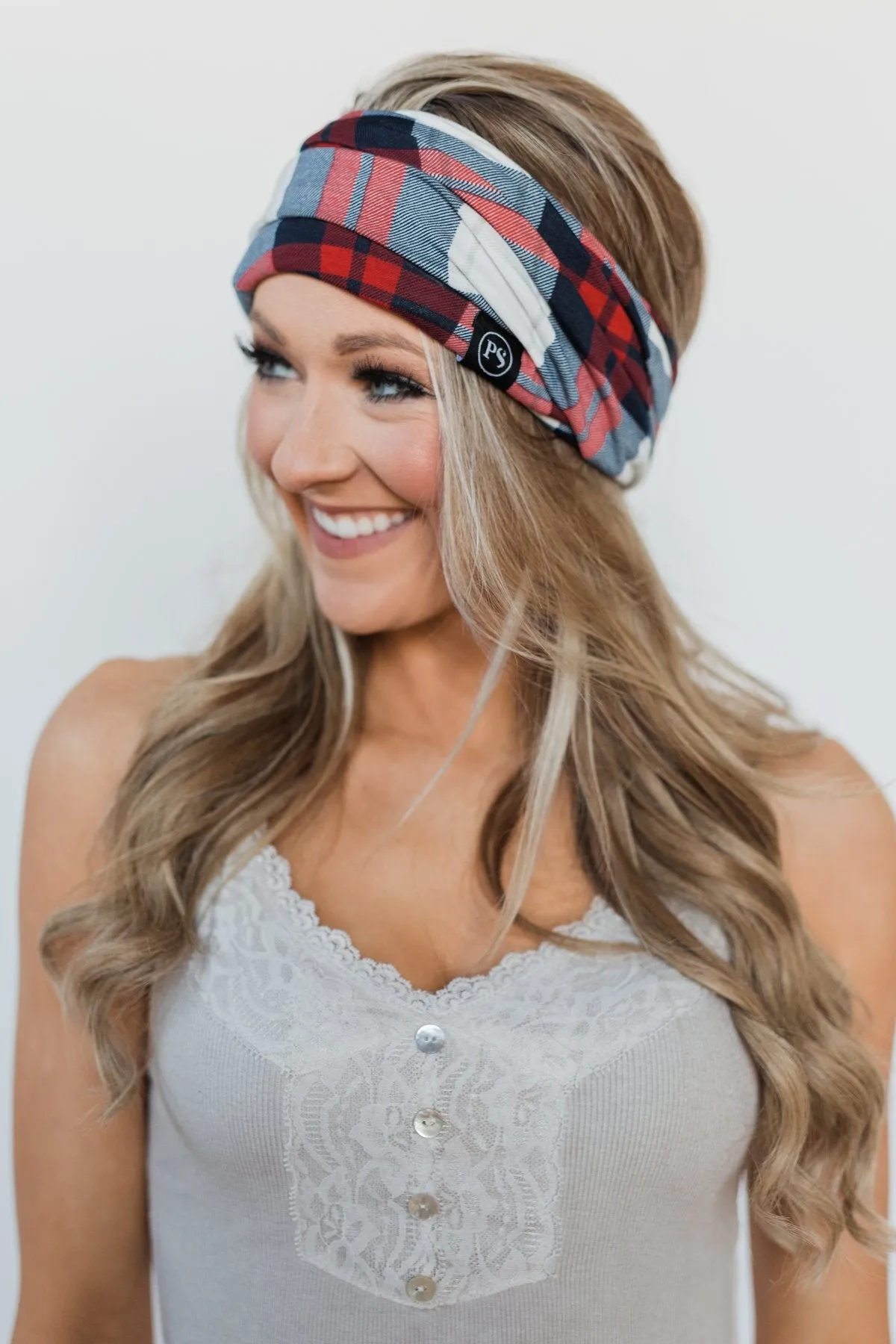 Peek-a-Boo Plaid Beanie- Red & Blue