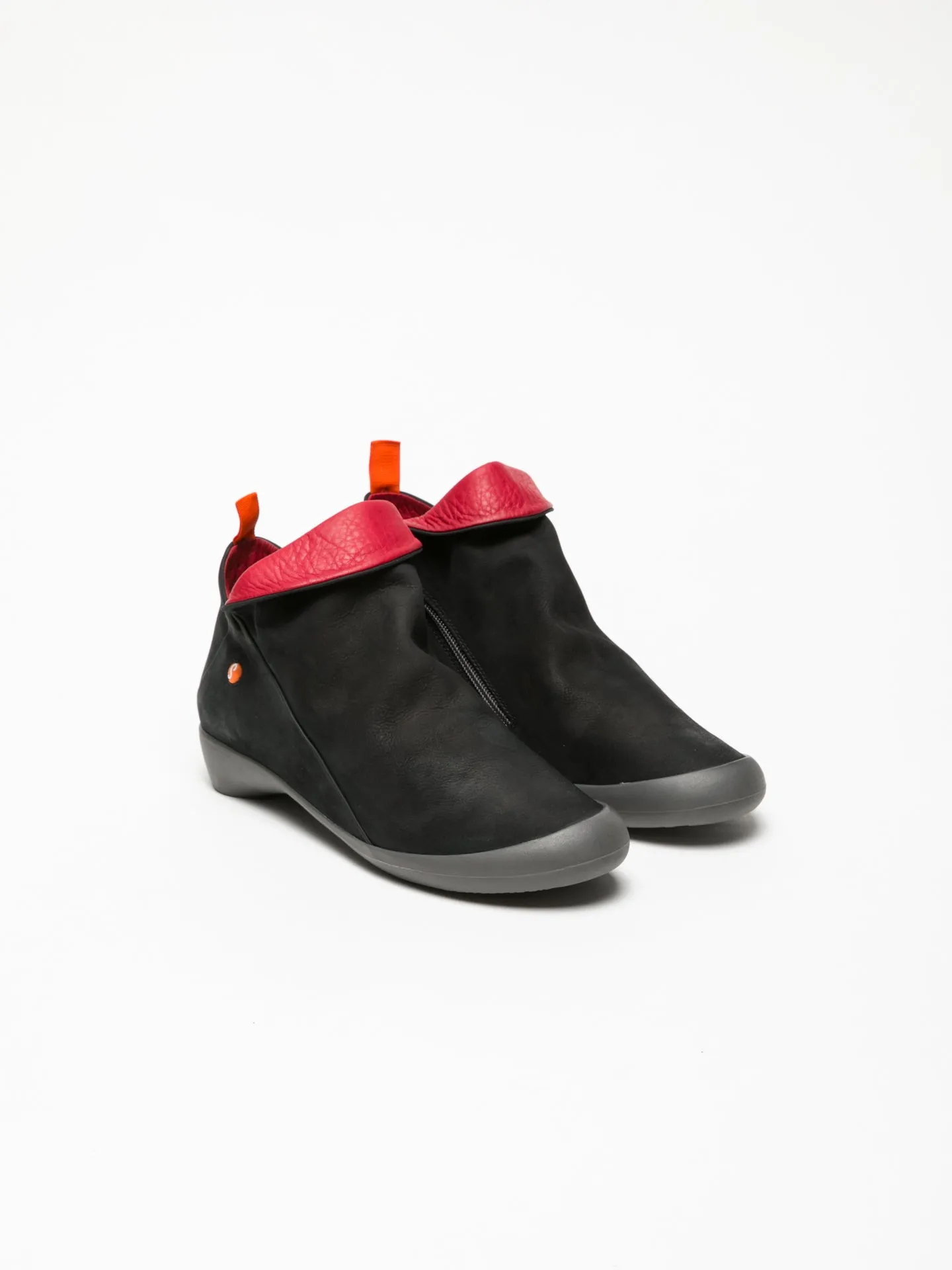 Red Black Zip Up Ankle Boots