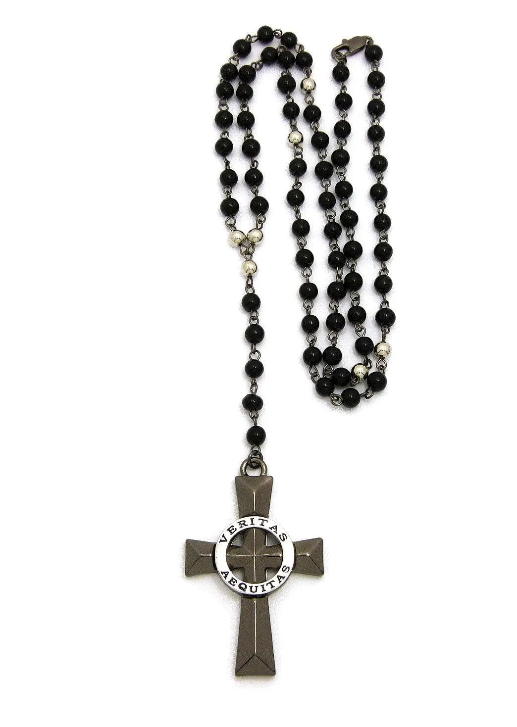 Rosary Bead Cross (Rhodium)