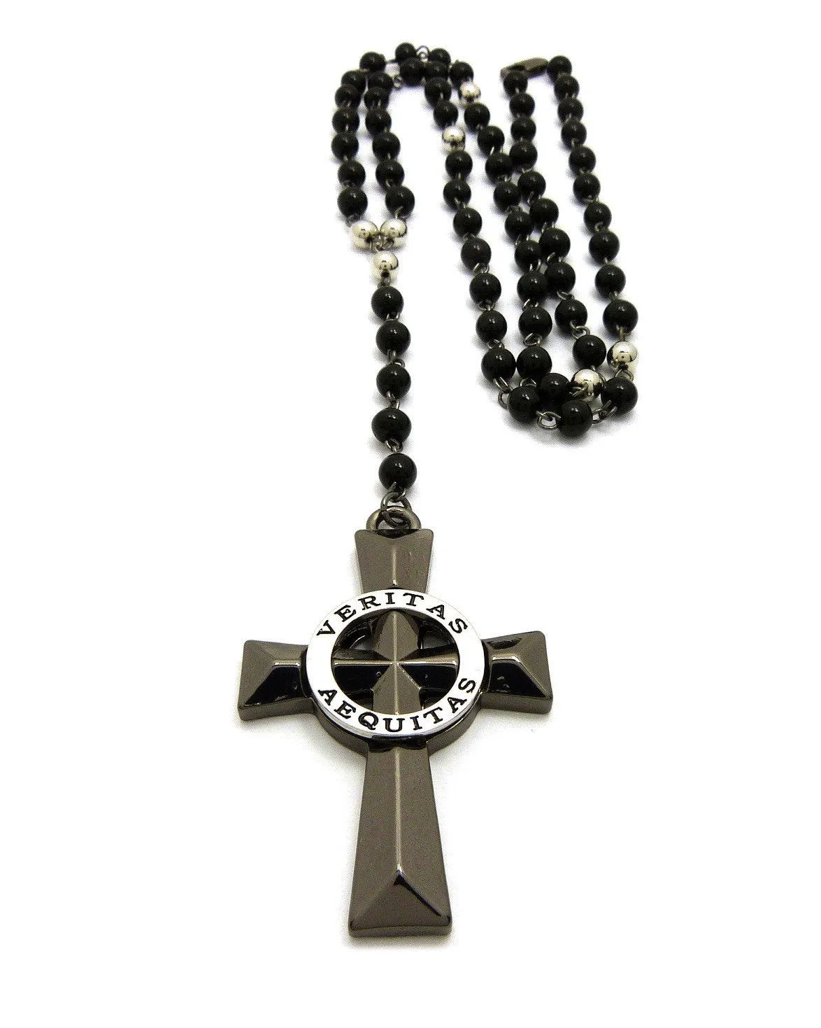 Rosary Bead Cross (Rhodium)