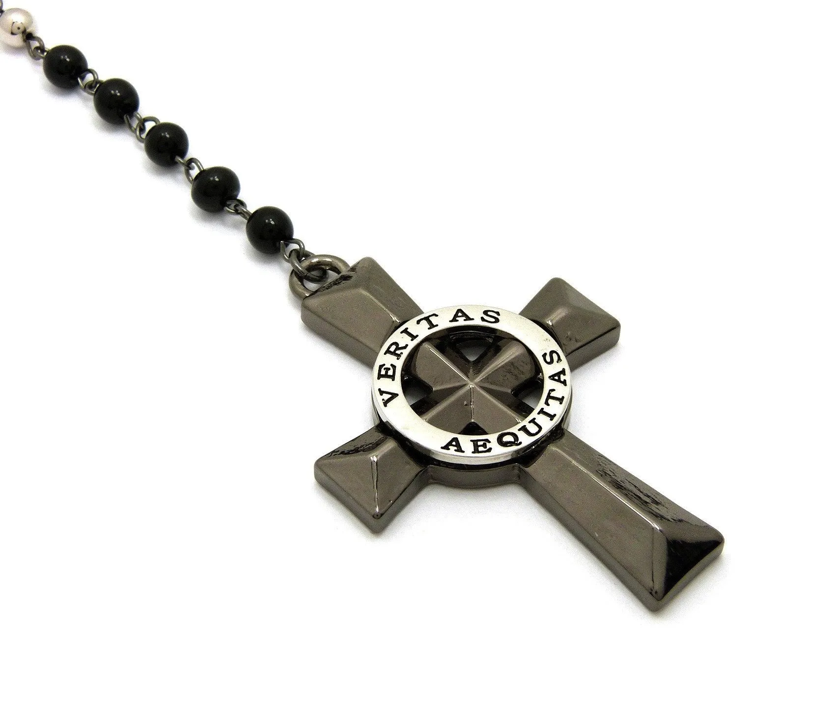 Rosary Bead Cross (Rhodium)