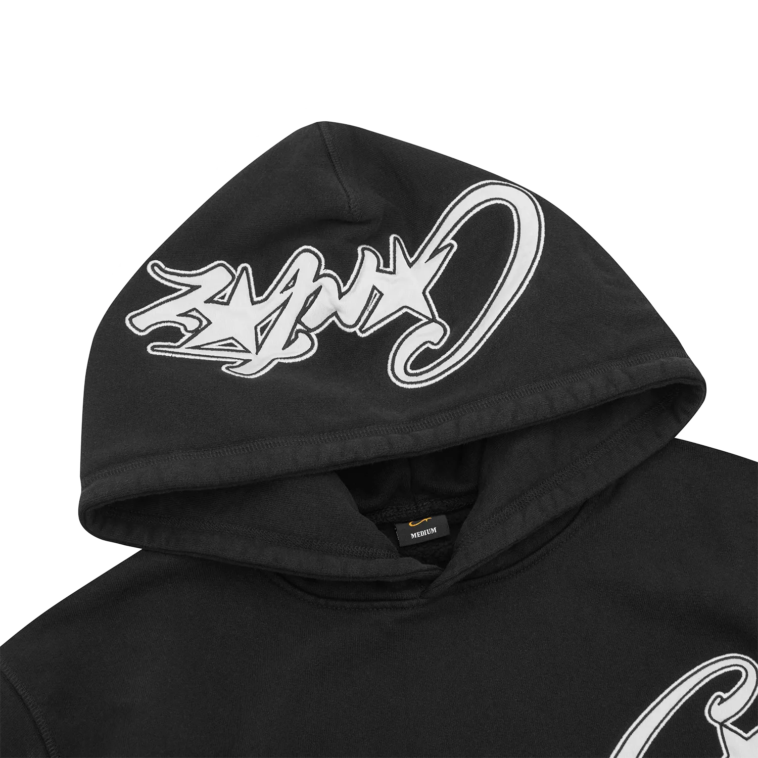 SATIN C STAR APPLIQUÉ HOODIE [BLACK]