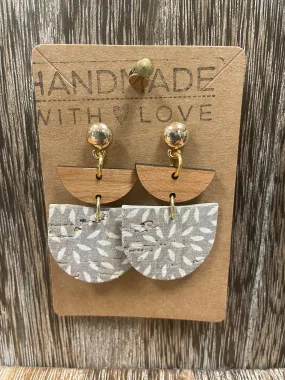 Slate Grey and Wood Triple Layer Earring