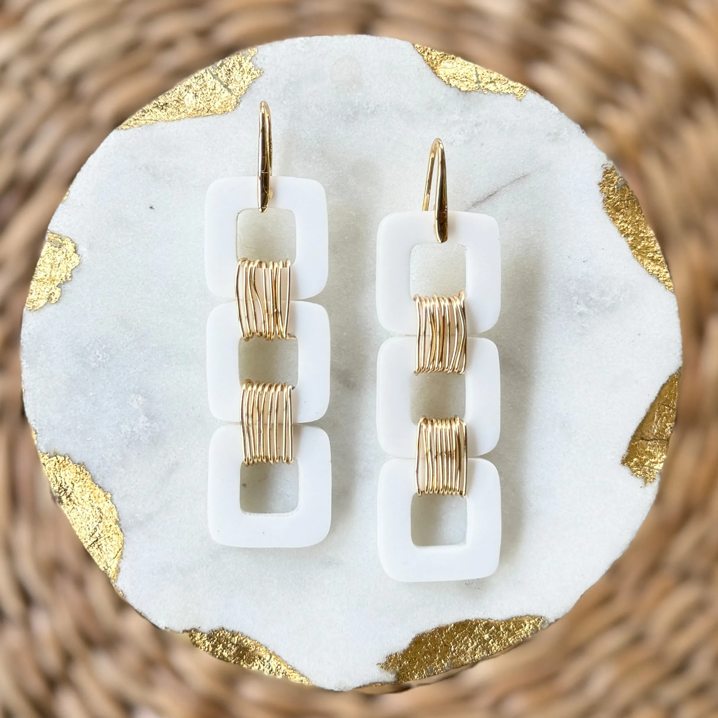 Square Stacks - White - Acrylic Earrings