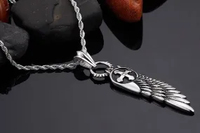 Stainless Steel Angel Wing Viking Cross Pendant Necklace