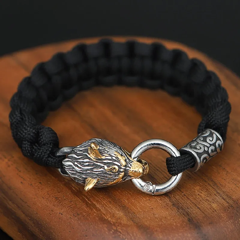 Stainless Steel Celtic Viking Wolf Lanyard Paracord Bracelet