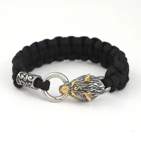 Stainless Steel Celtic Viking Wolf Lanyard Paracord Bracelet