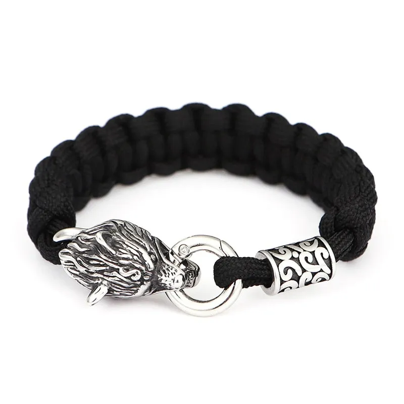 Stainless Steel Celtic Viking Wolf Lanyard Paracord Bracelet