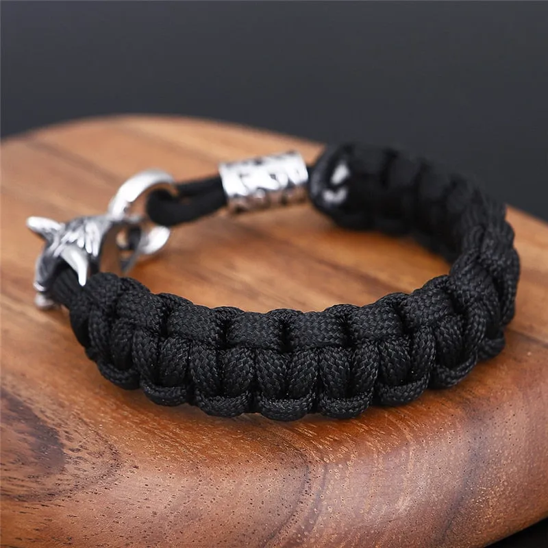 Stainless Steel Celtic Viking Wolf Lanyard Paracord Bracelet